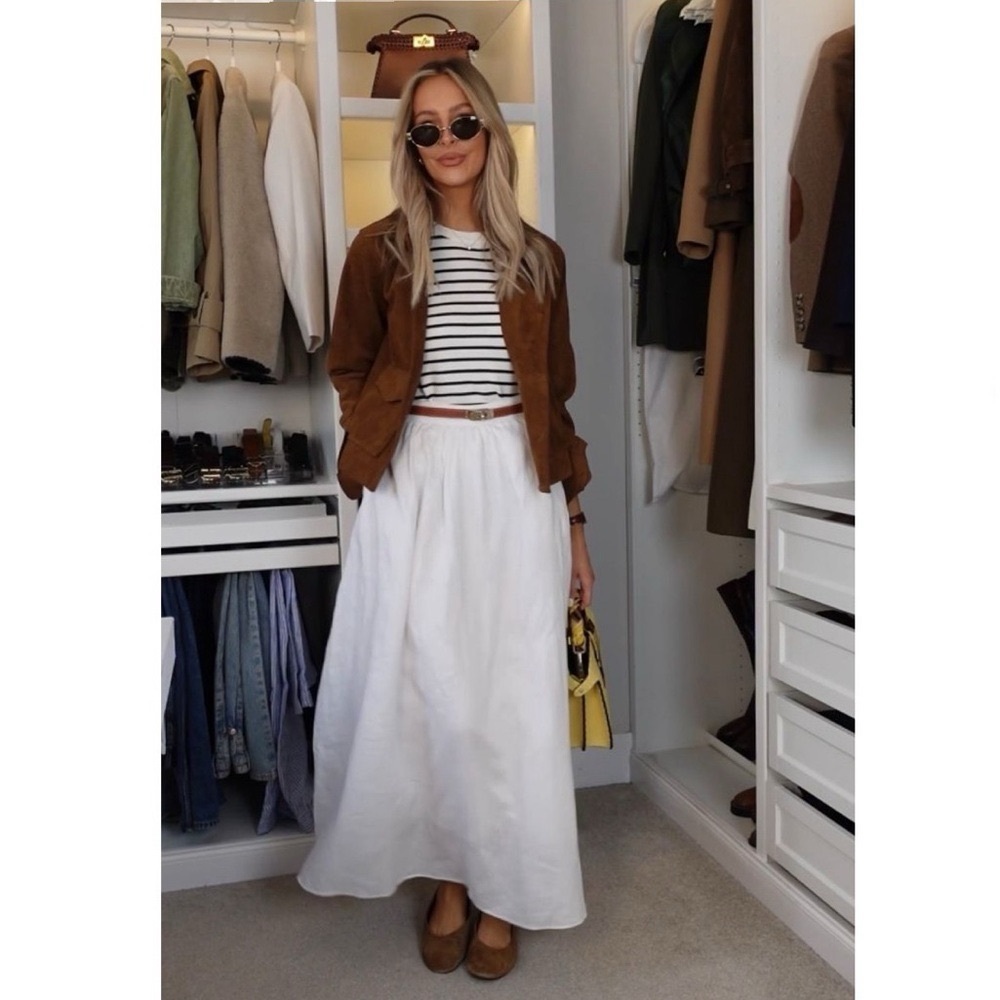 NEW Theory Easy Midi Skirt White City Poplin